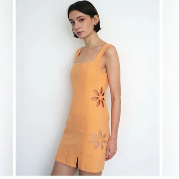 NWT Tach Afrodita Mini Dress Linen Floral Embroidered Cutouts Orange XL - Picture 1 of 16